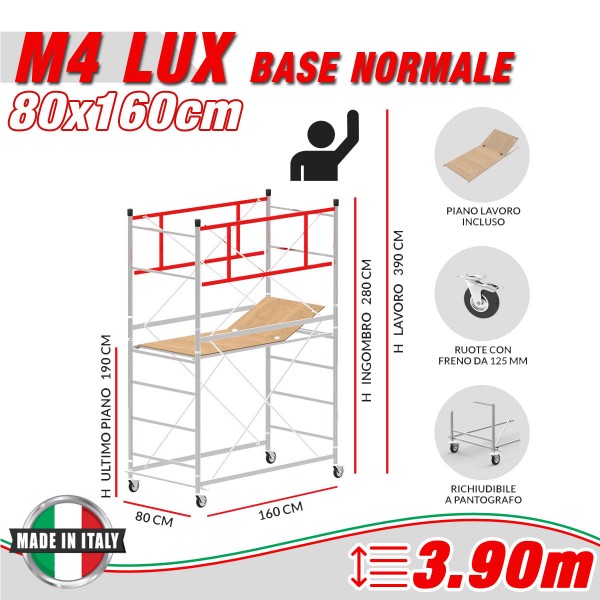 Trabattello M4 LUX base normale (Altezza lavoro 3,9 metri)